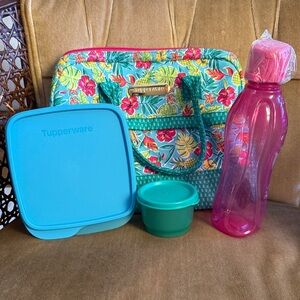 Tupperware Brand New Tropical Lunch Bag with water bottle & food containers
